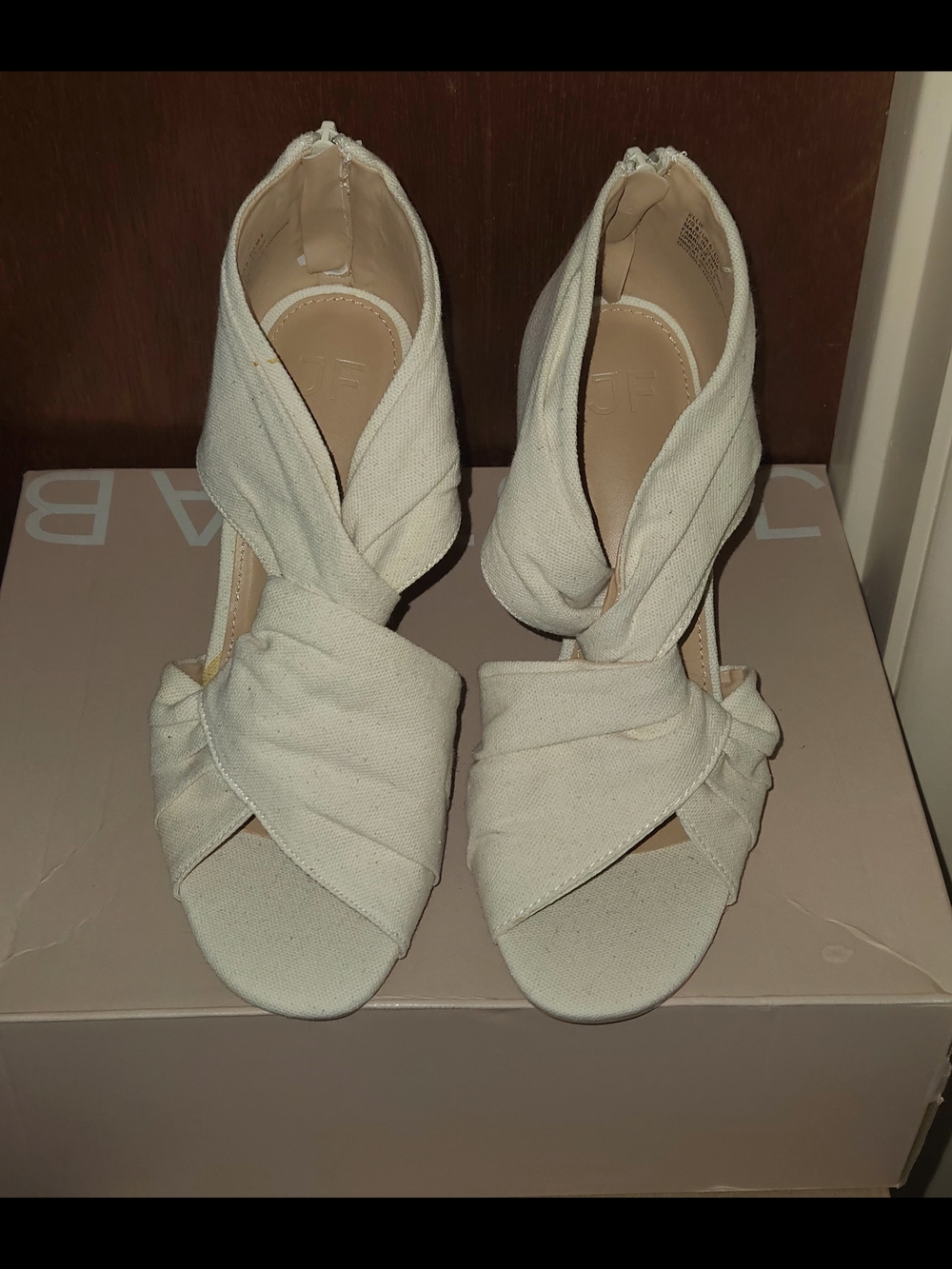 JustFab Ivory Twisted Crisscross Peep-Toe Heels